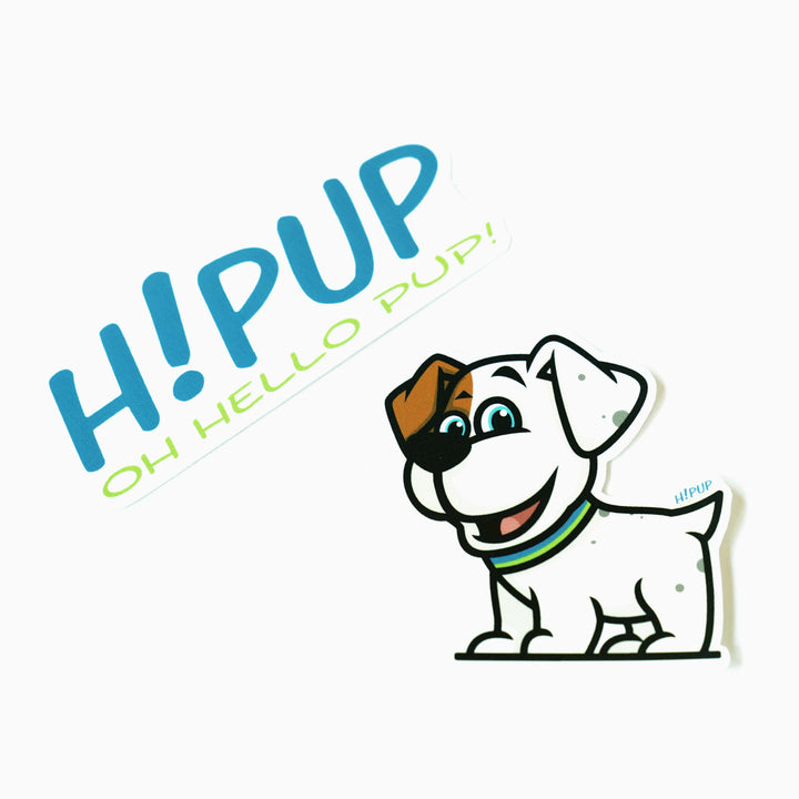 2 Stickers in pack. HiPUP logo and HiPUP dog